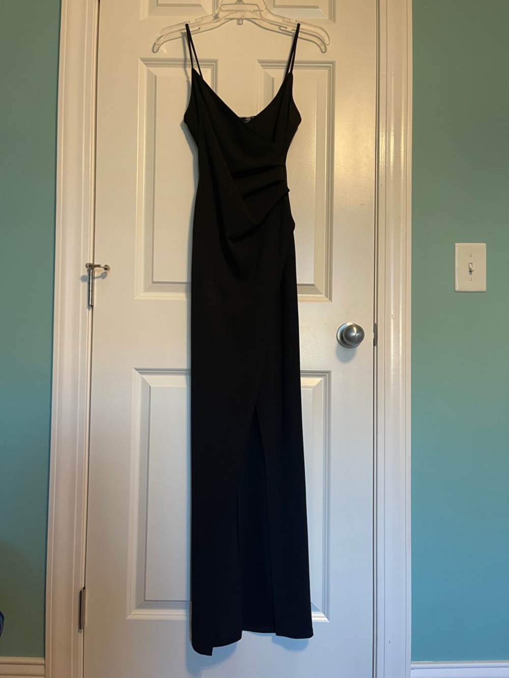 Blue Blush Black Slip Maxi Dress with Side Drape